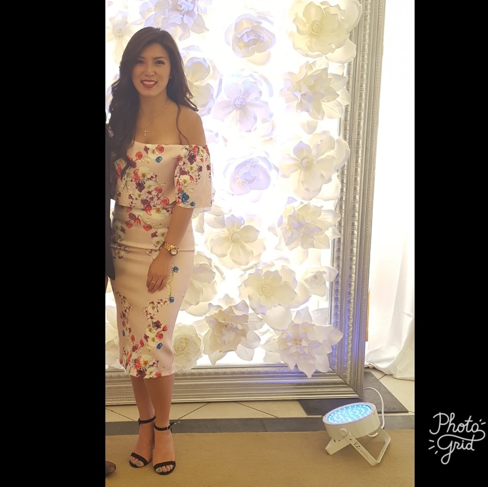 Floral Shoulder Off Pencil Dress
